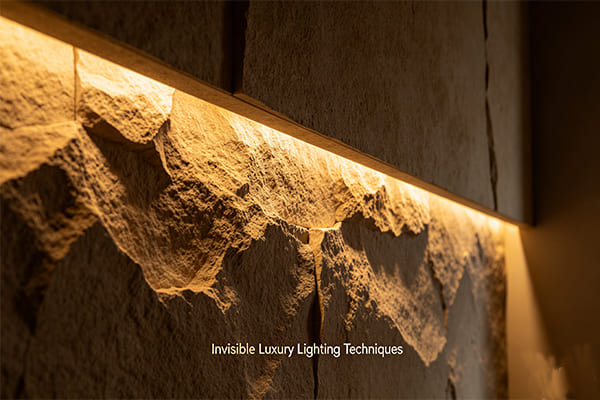 A close-up of wall grazing lighting technique on a textured wall